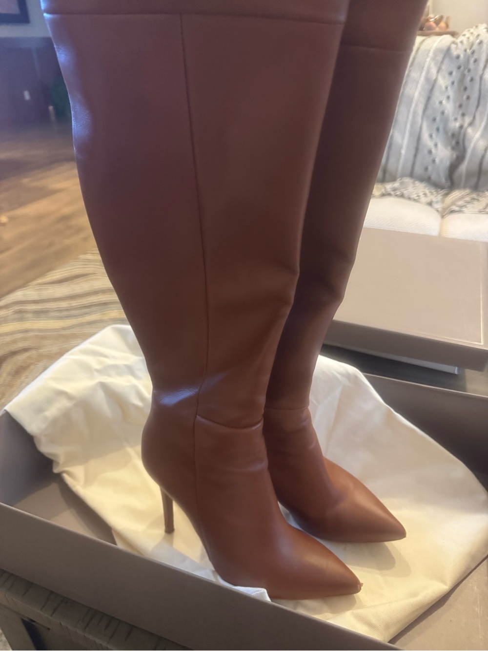 BCBGMaxAzria Over-the-Knee Leather Boot in Cognac Goat Leather - Picture 3 of 7